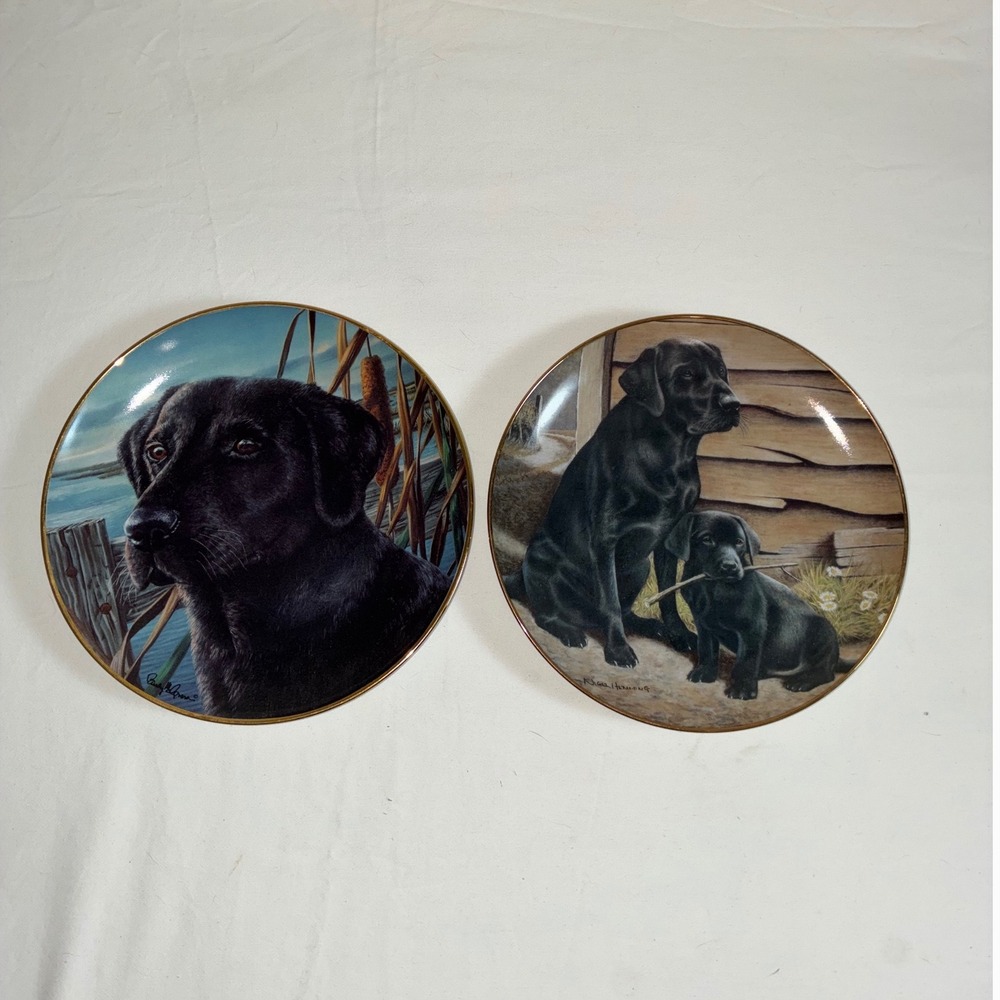 Franklin Mint Black Labrador Collector Plates Lot of 2 Manning Hemming 8" Lab